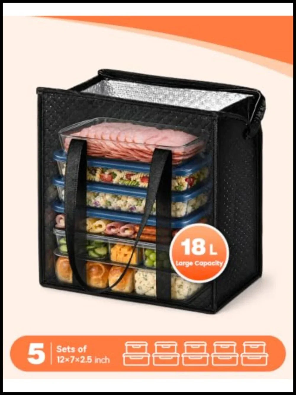 Insulated Cooler Bags 18L 3-Pack Reusable Grocery Tote with Zipper
